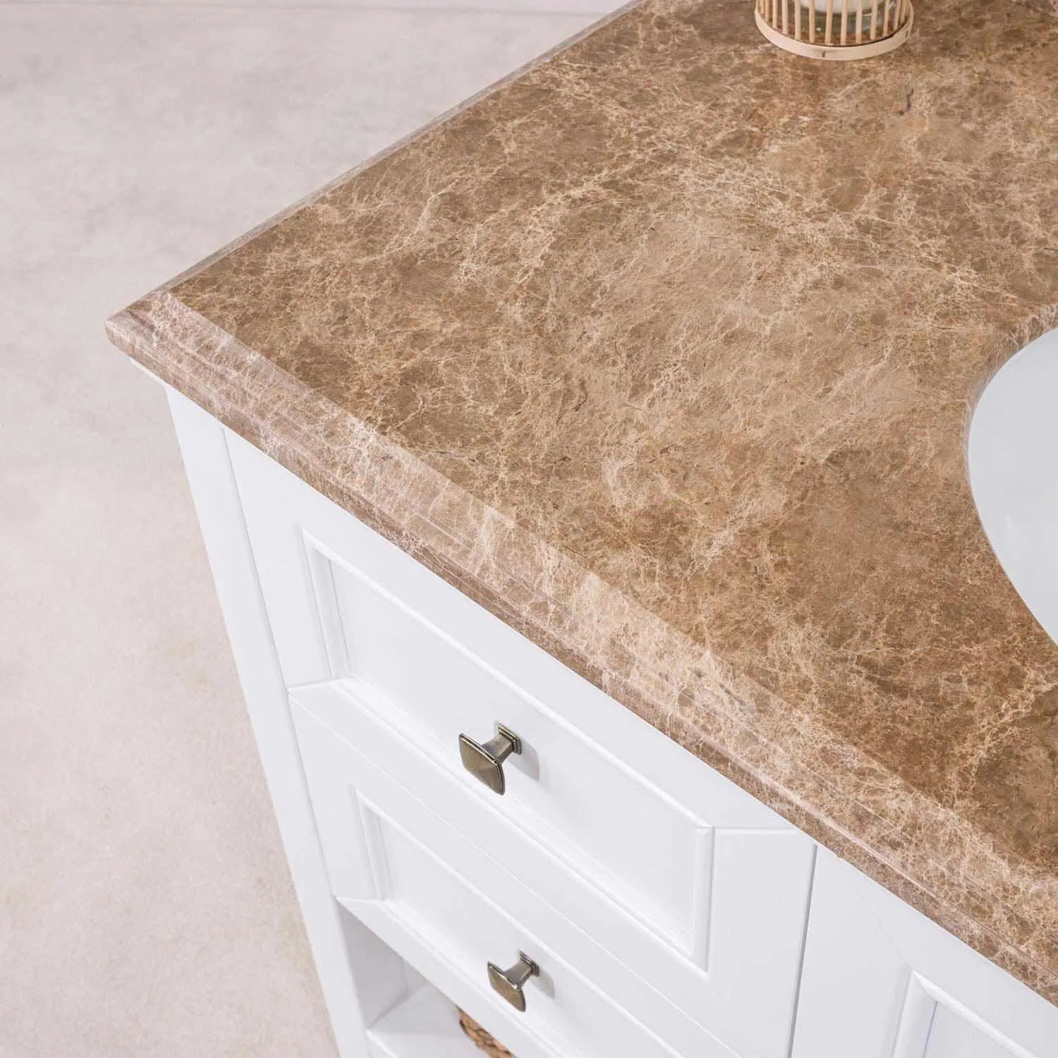 Kommod Badrum 120cm Utah Vit - Beige Marmor