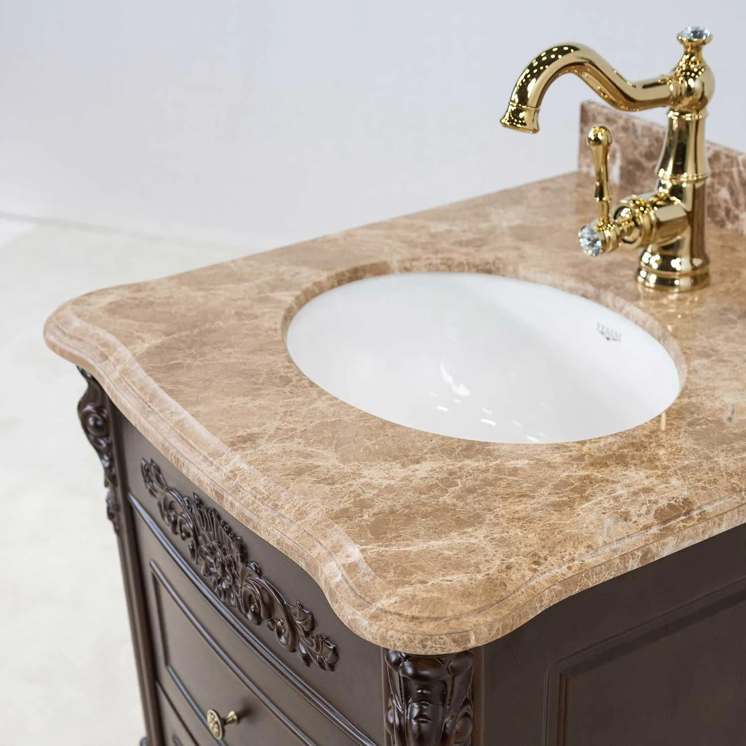 Kommod Badrum 60cm Ottawa Mörkbrun - Beige Marmor