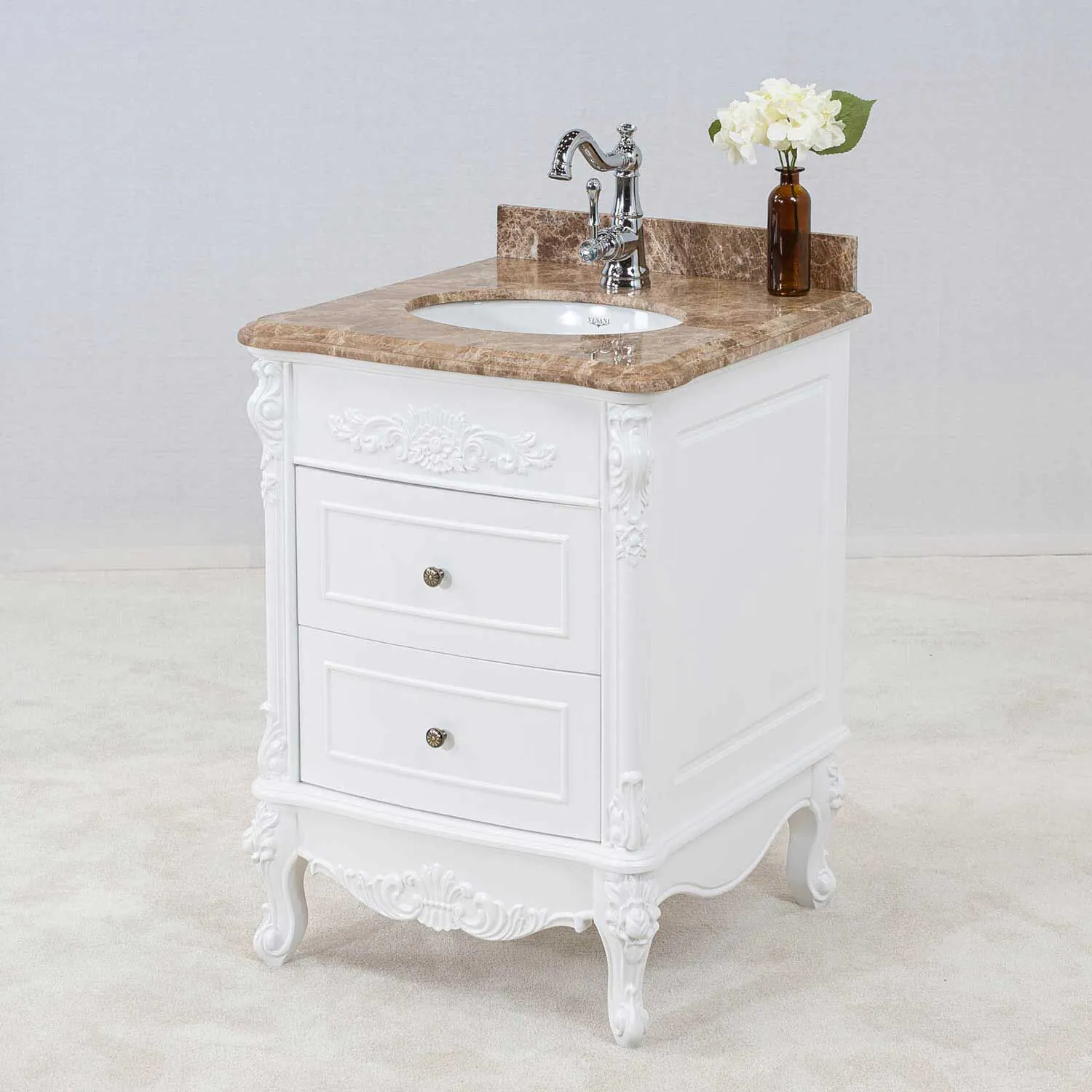 Kommod Badrum 60cm Ottawa Vit - Beige Marmor