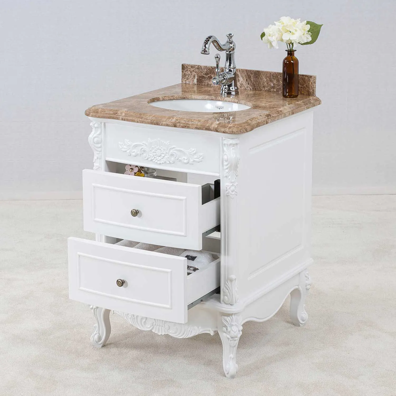 Kommod Badrum 60cm Ottawa Vit - Beige Marmor