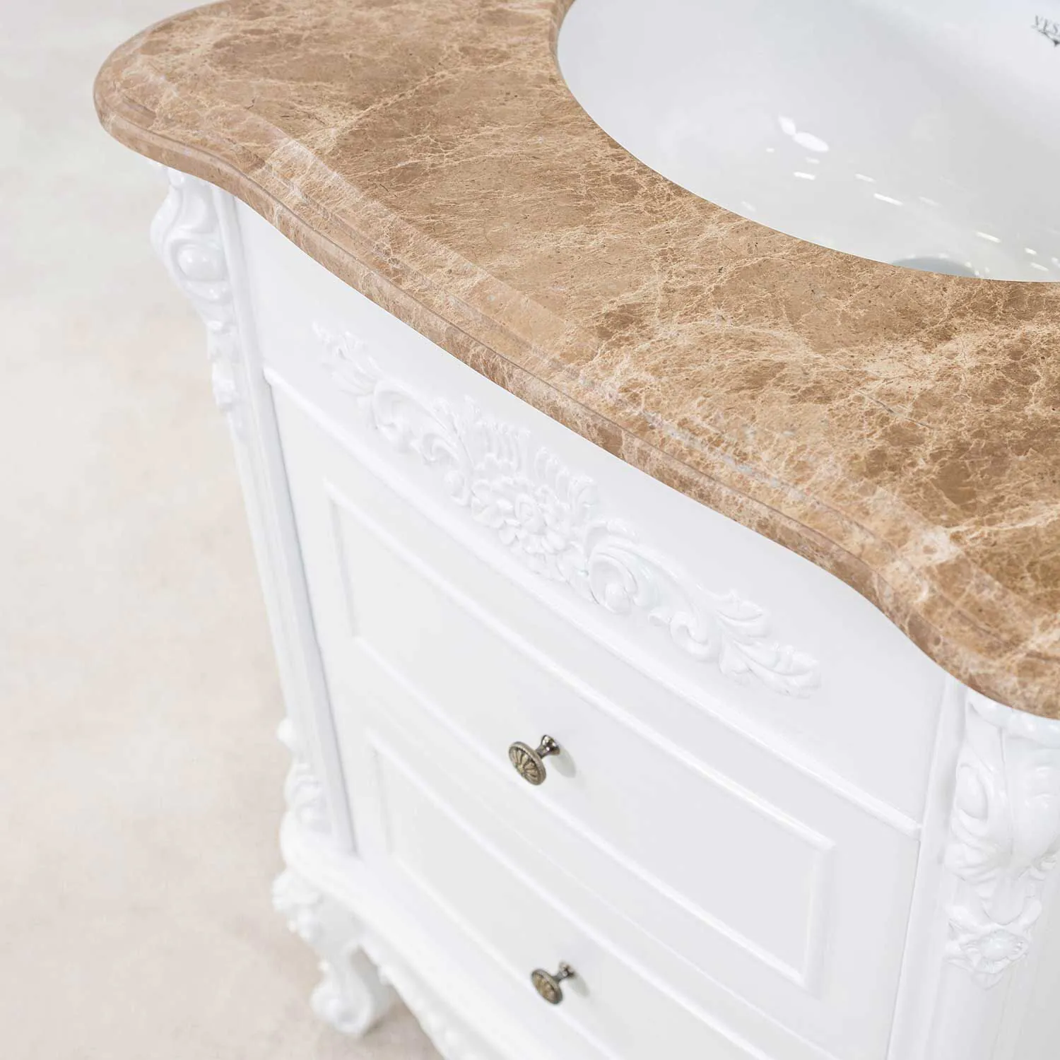 Kommod Badrum 60cm Ottawa Vit - Beige Marmor