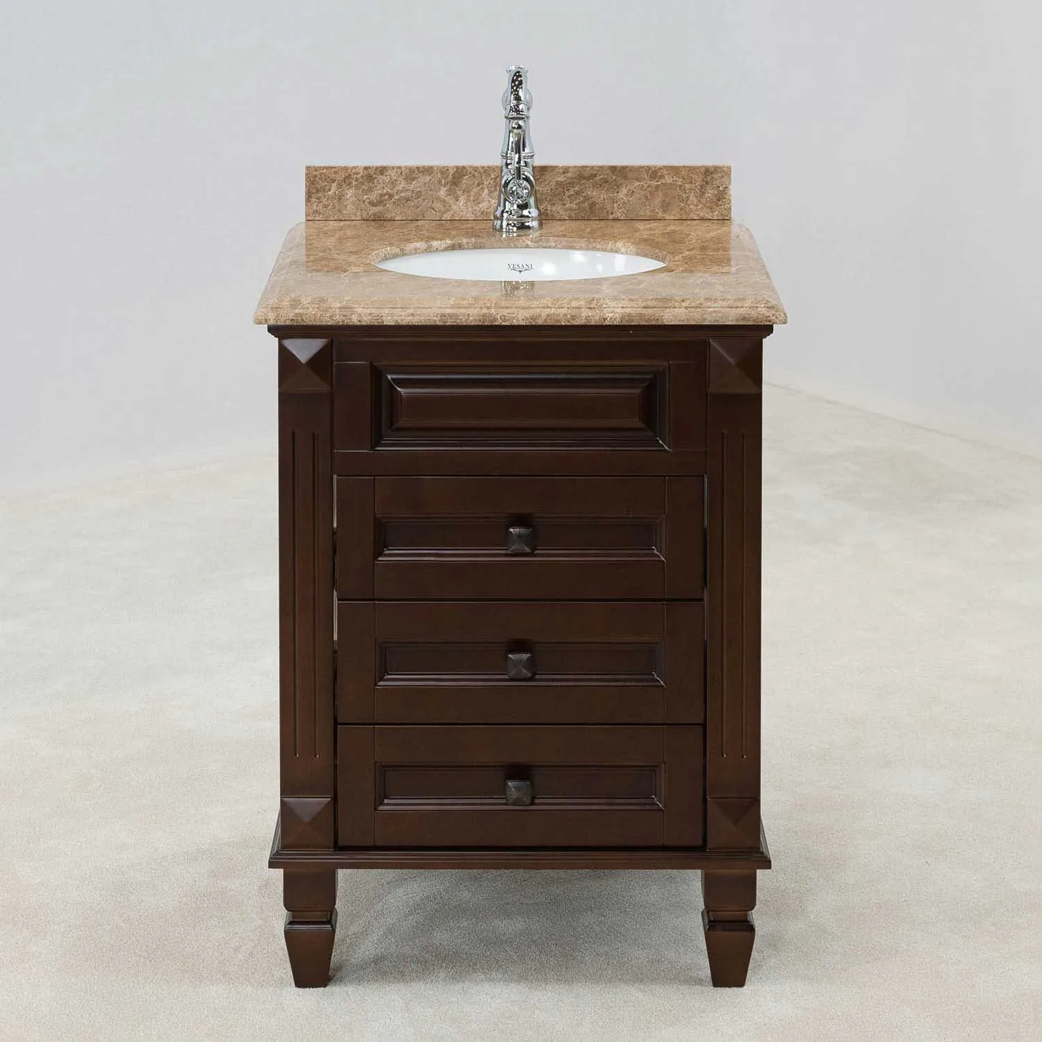 Kommod Badrum 60cm Nashville Mörkbrun - Beige Marmor