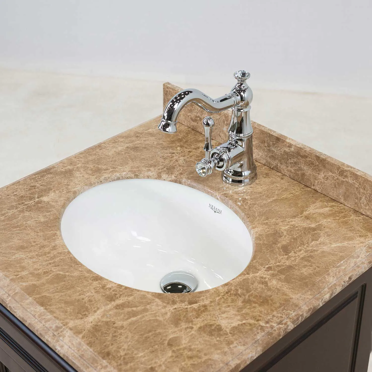 Kommod Badrum 60cm Nashville Mörkbrun - Beige Marmor