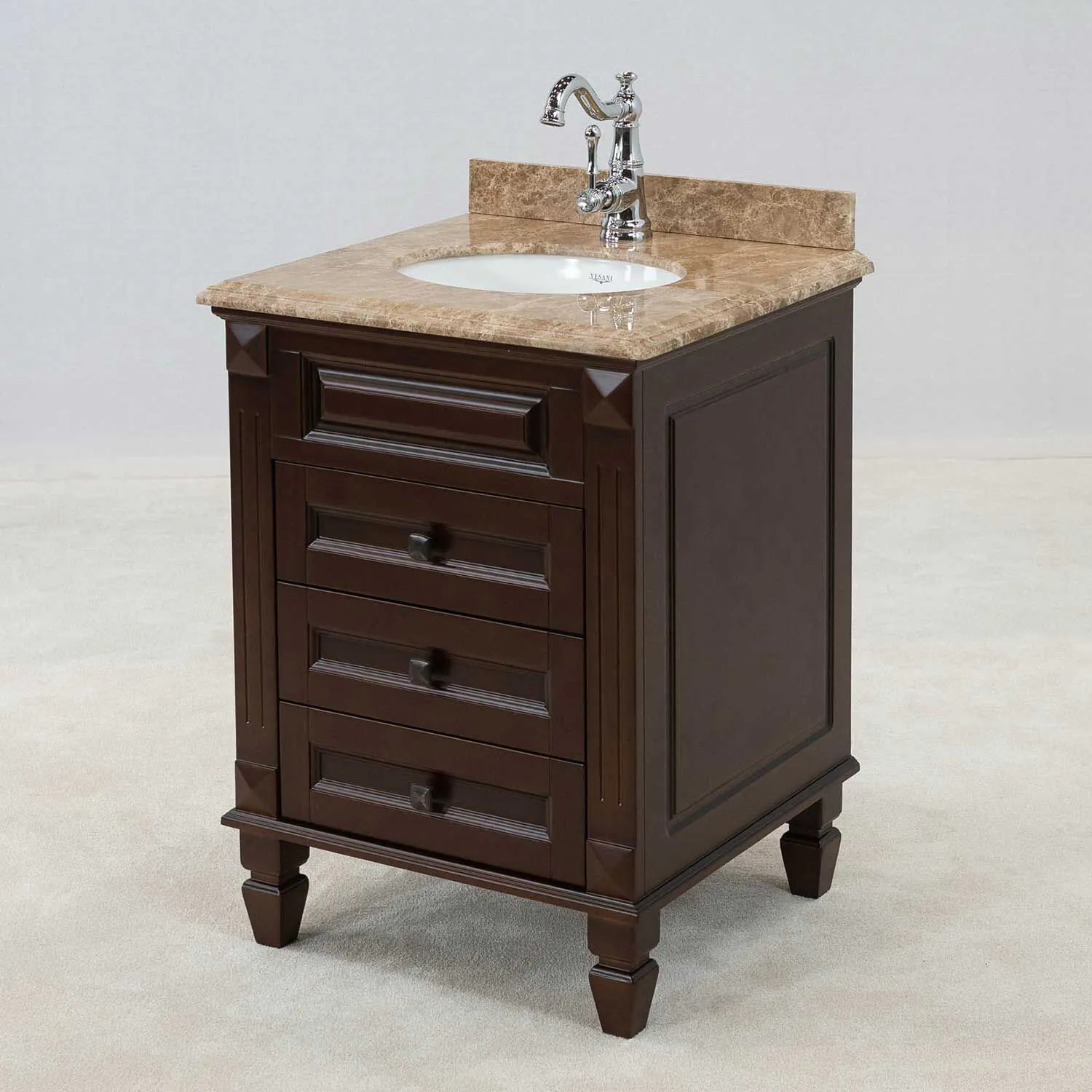 Kommod Badrum 60cm Nashville Mörkbrun - Beige Marmor