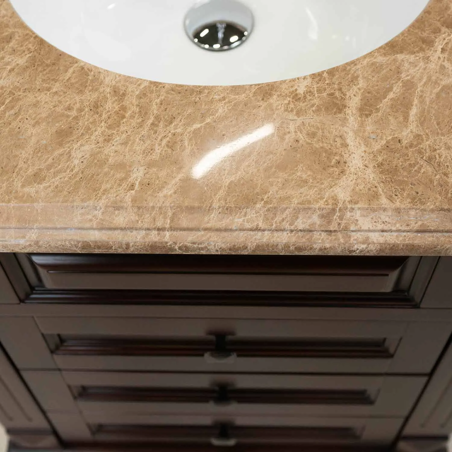 Kommod Badrum 60cm Nashville Mörkbrun - Beige Marmor