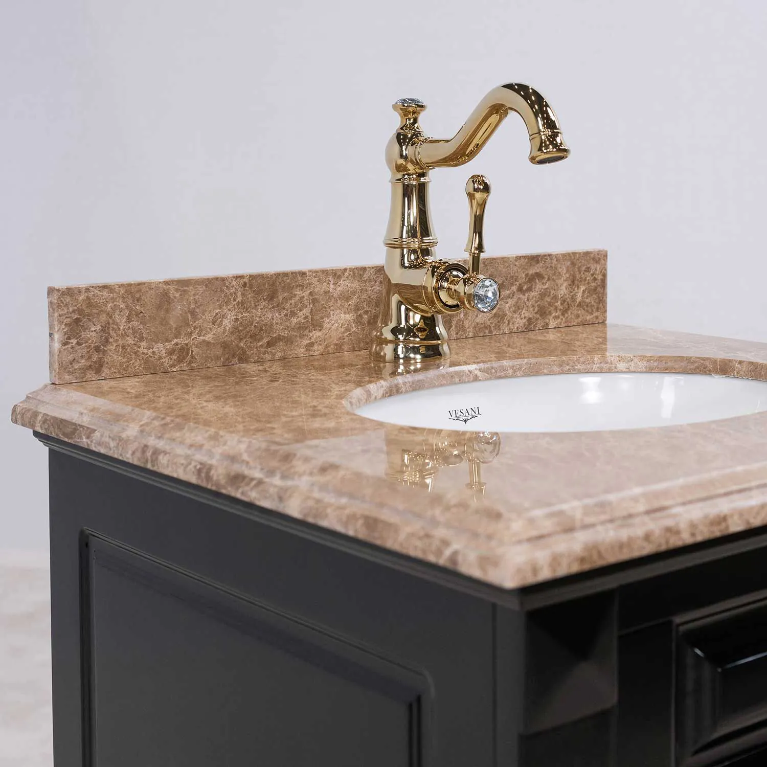 Kommod Badrum 60cm Nashville Svart - Beige Marmor