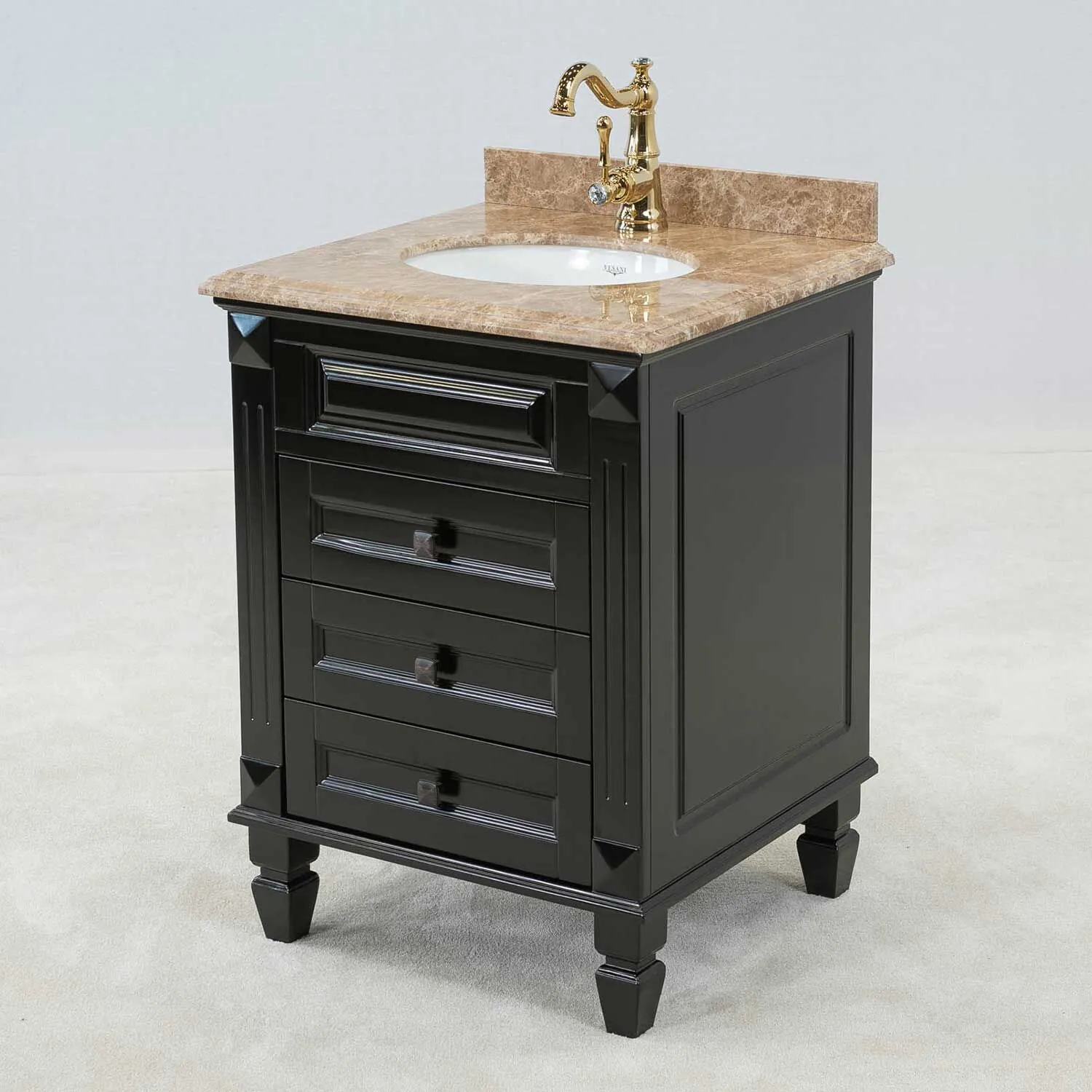 Kommod Badrum 60cm Nashville Svart - Beige Marmor
