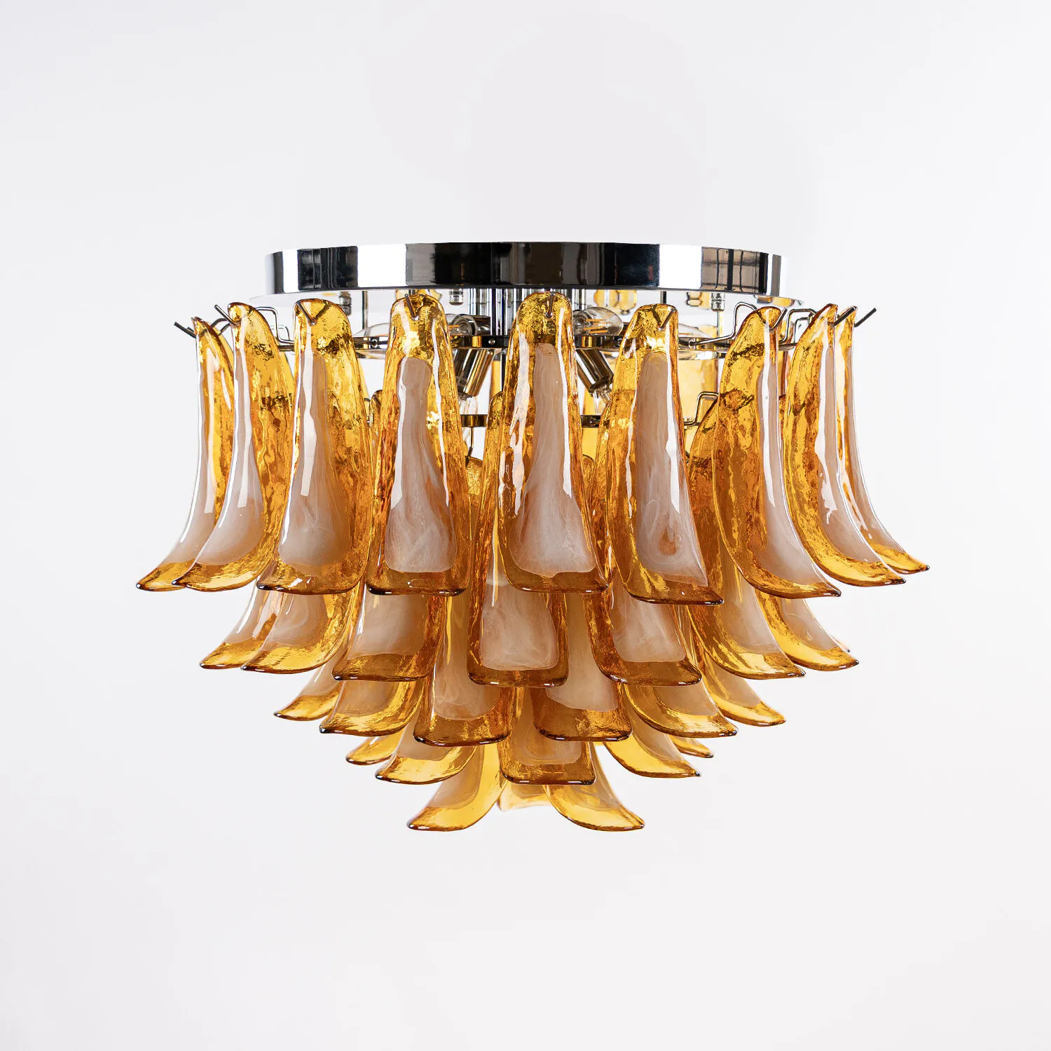Kristallplafond Ø65xH52cm Bärnsten/Krom - Livorno