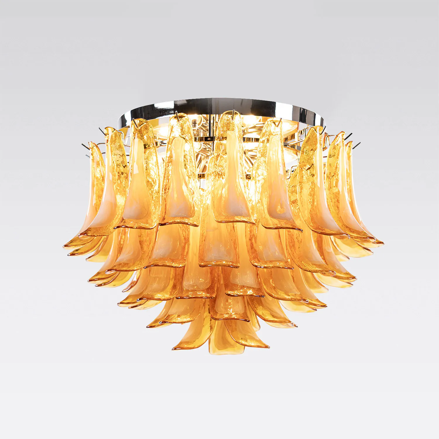 Kristallplafond Ø65xH52cm Bärnsten/Krom - Livorno