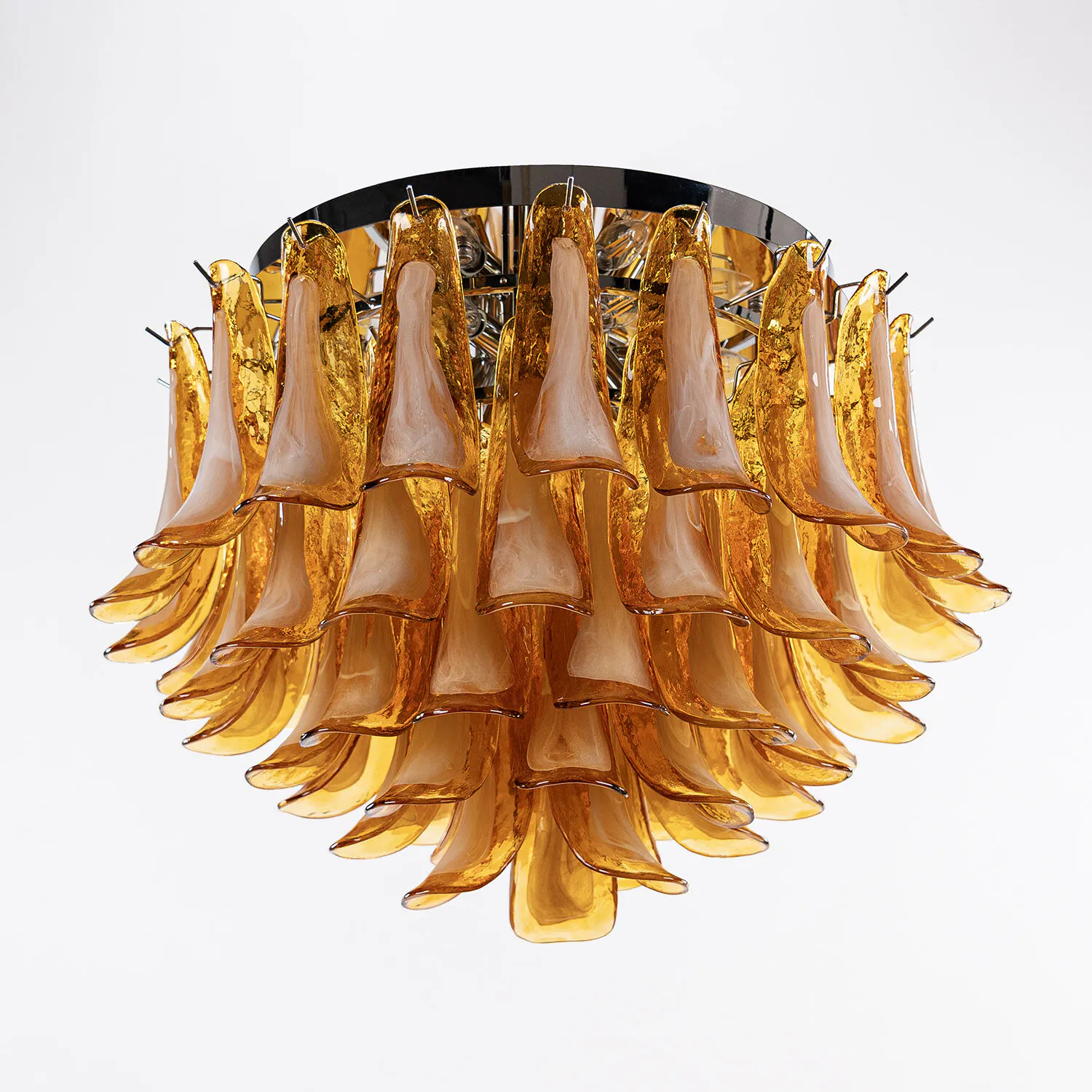 Kristallplafond Ø65xH52cm Bärnsten/Krom - Livorno