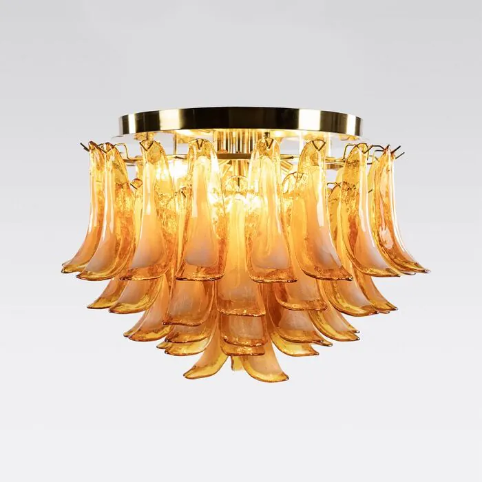 Kristallplafond Ø65xH52cm Bärnsten/Mässing - Livorno