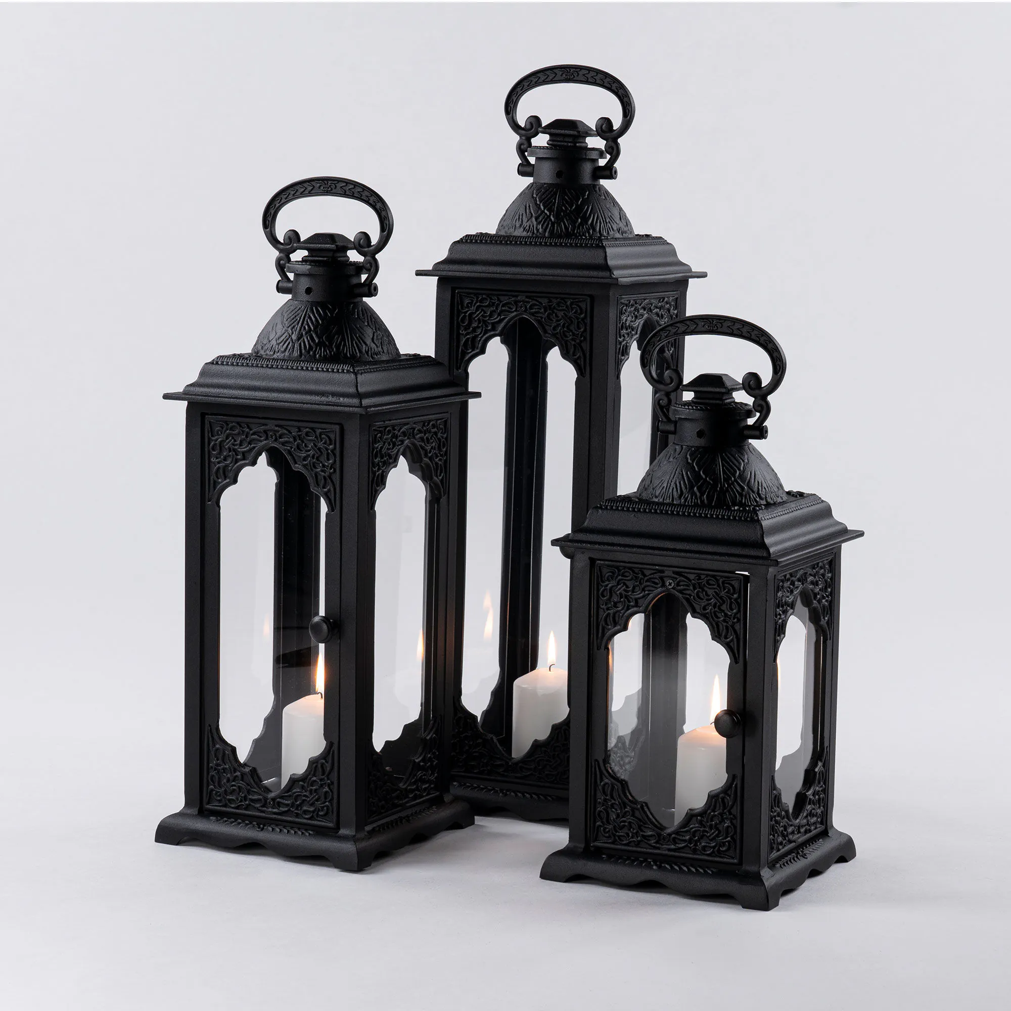 Ljuslyktor utomhus svart 3-pack Portofino