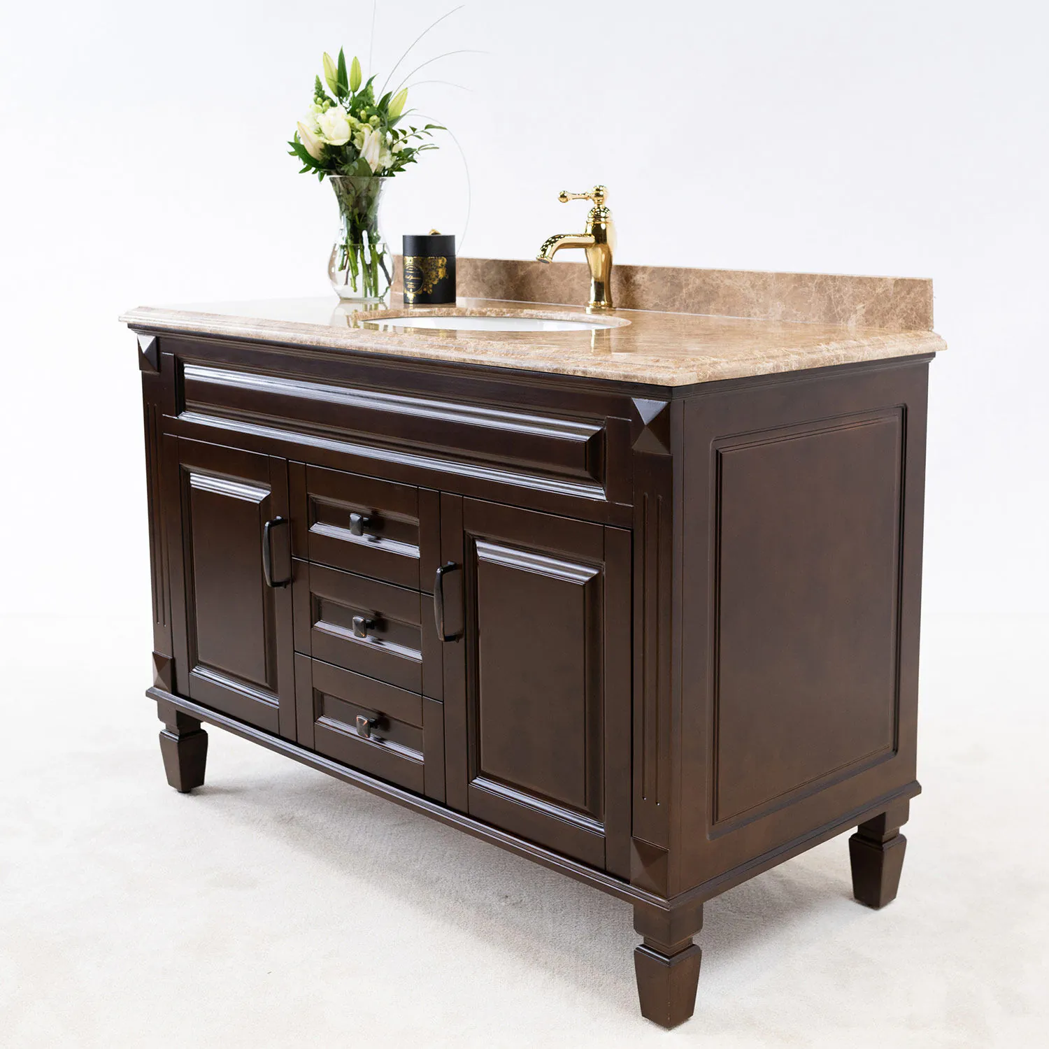 Kommod Badrum 120cm Nashville Mörkbrun - Beige Marmor
