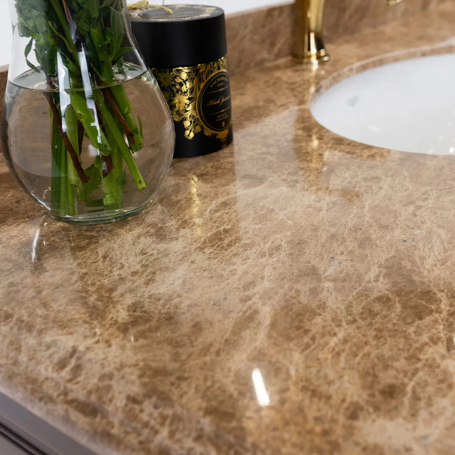Kommod Badrum 120cm Nashville Mörkbrun - Beige Marmor