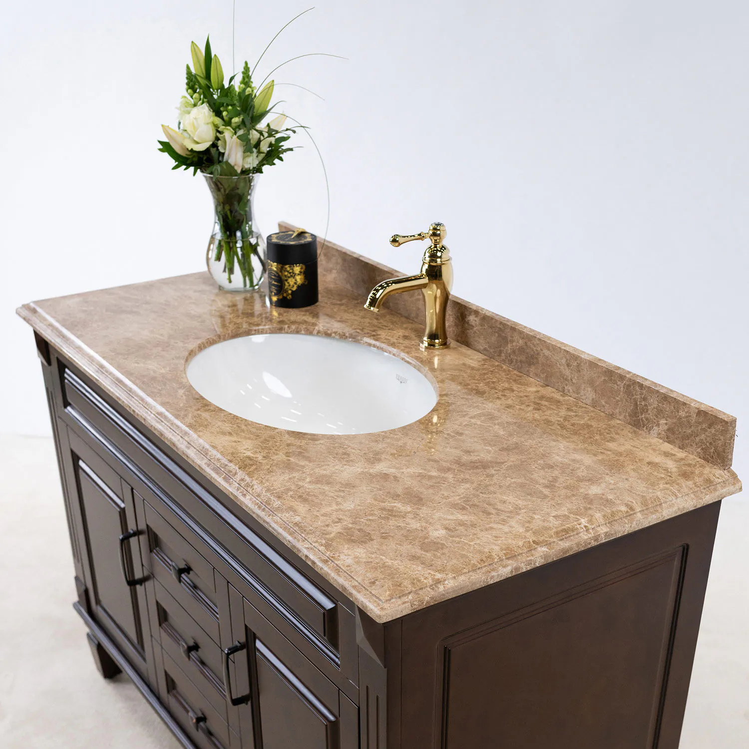 Kommod Badrum 120cm Nashville Mörkbrun - Beige Marmor