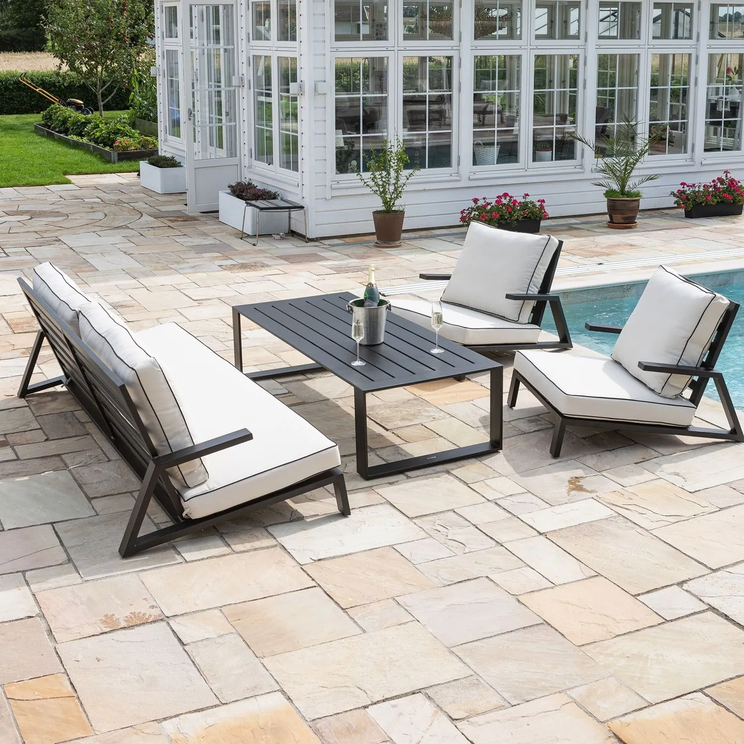Loungeset 5-Pers Svart Aluminium - Malaga