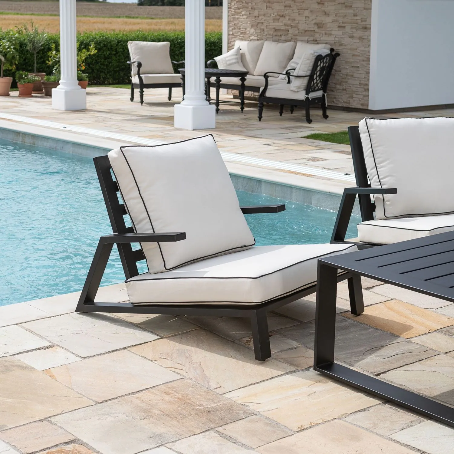 Loungeset 5-Pers Svart Aluminium - Malaga