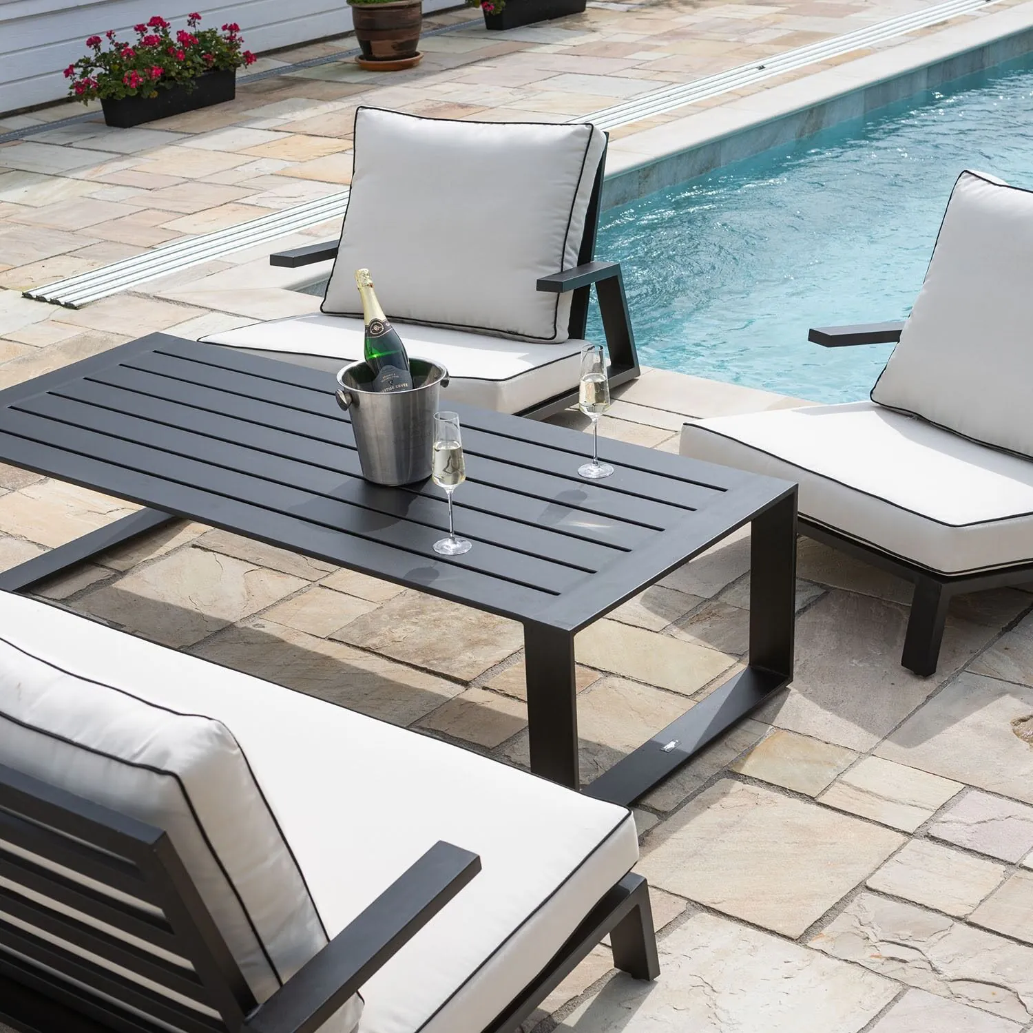 Loungeset 5-Pers Svart Aluminium - Malaga