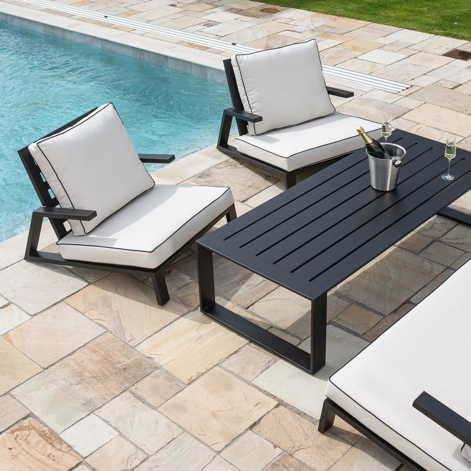 Loungeset 5-Pers Svart Aluminium - Malaga