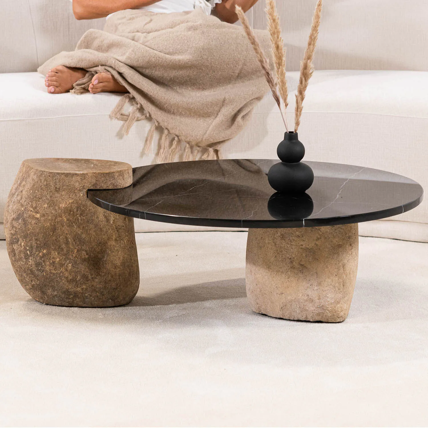 Marmor Soffbord Svart Runt Ellipse - Zeus