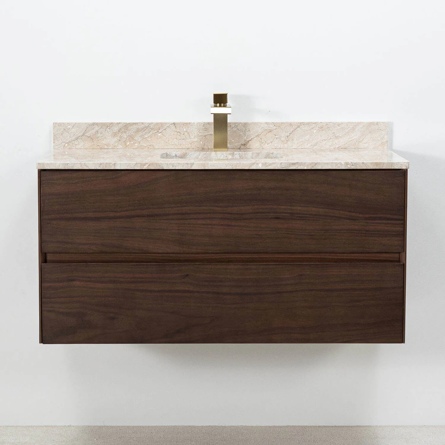 Badrumskommod Valnöt 100cm Beige Marmor - Marstrand