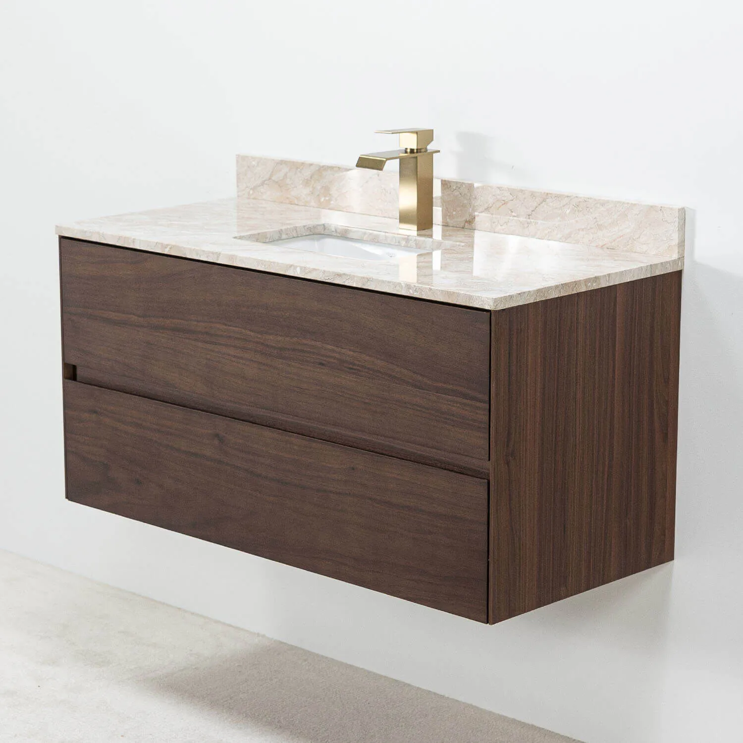 Badrumskommod Valnöt 100cm Beige Marmor - Marstrand