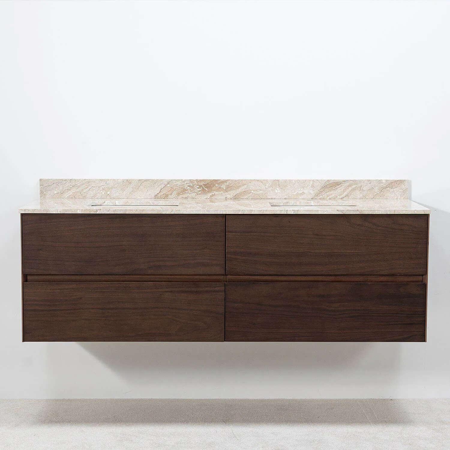 Modern vägghängd 150cm valnöt med beige marmor