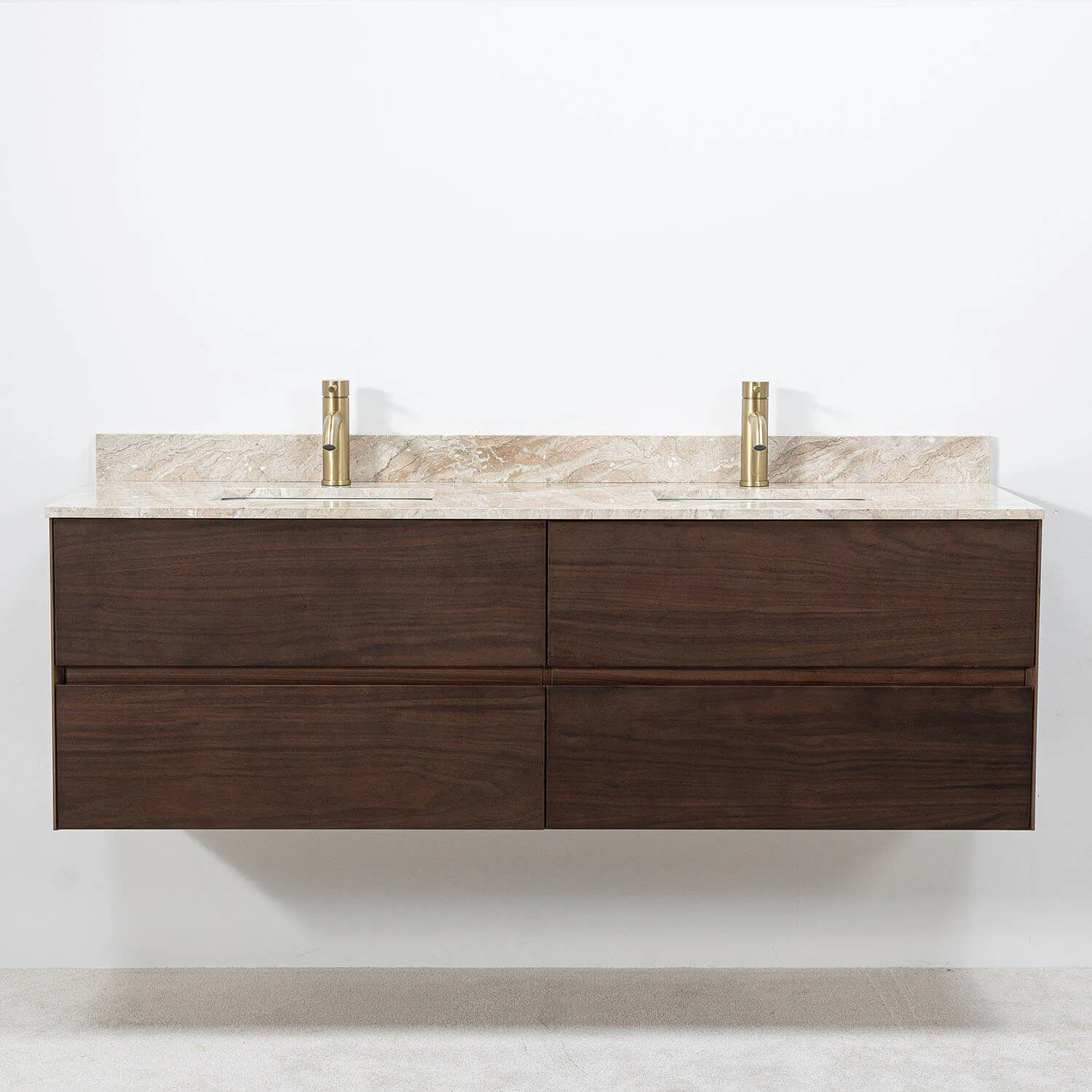 Dubbelkommod Valnöt 150cm Beige Marmor - Marstrand