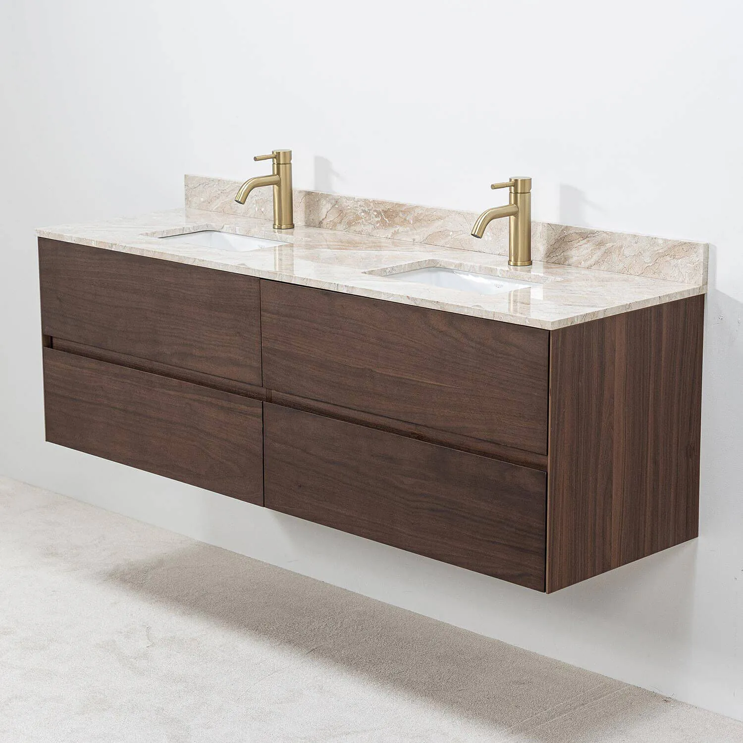 Dubbelkommod Valnöt 150cm Beige Marmor - Marstrand