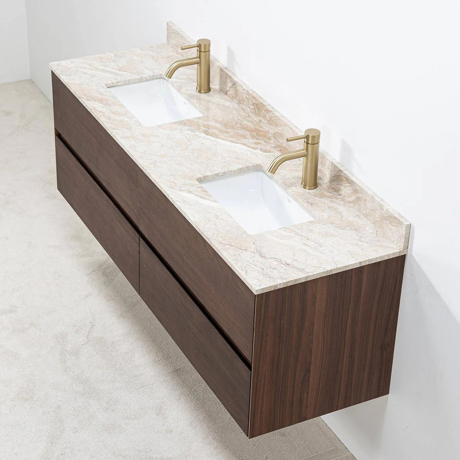 Dubbelkommod Valnöt 150cm Beige Marmor - Marstrand