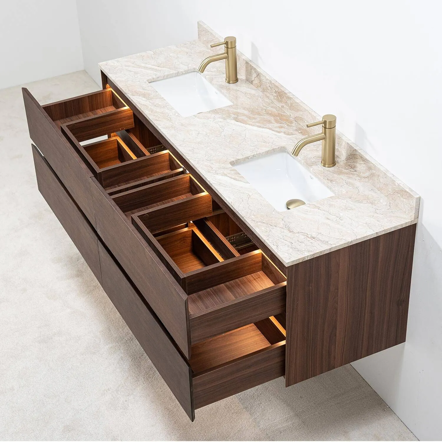 Dubbelkommod Valnöt 150cm Beige Marmor - Marstrand
