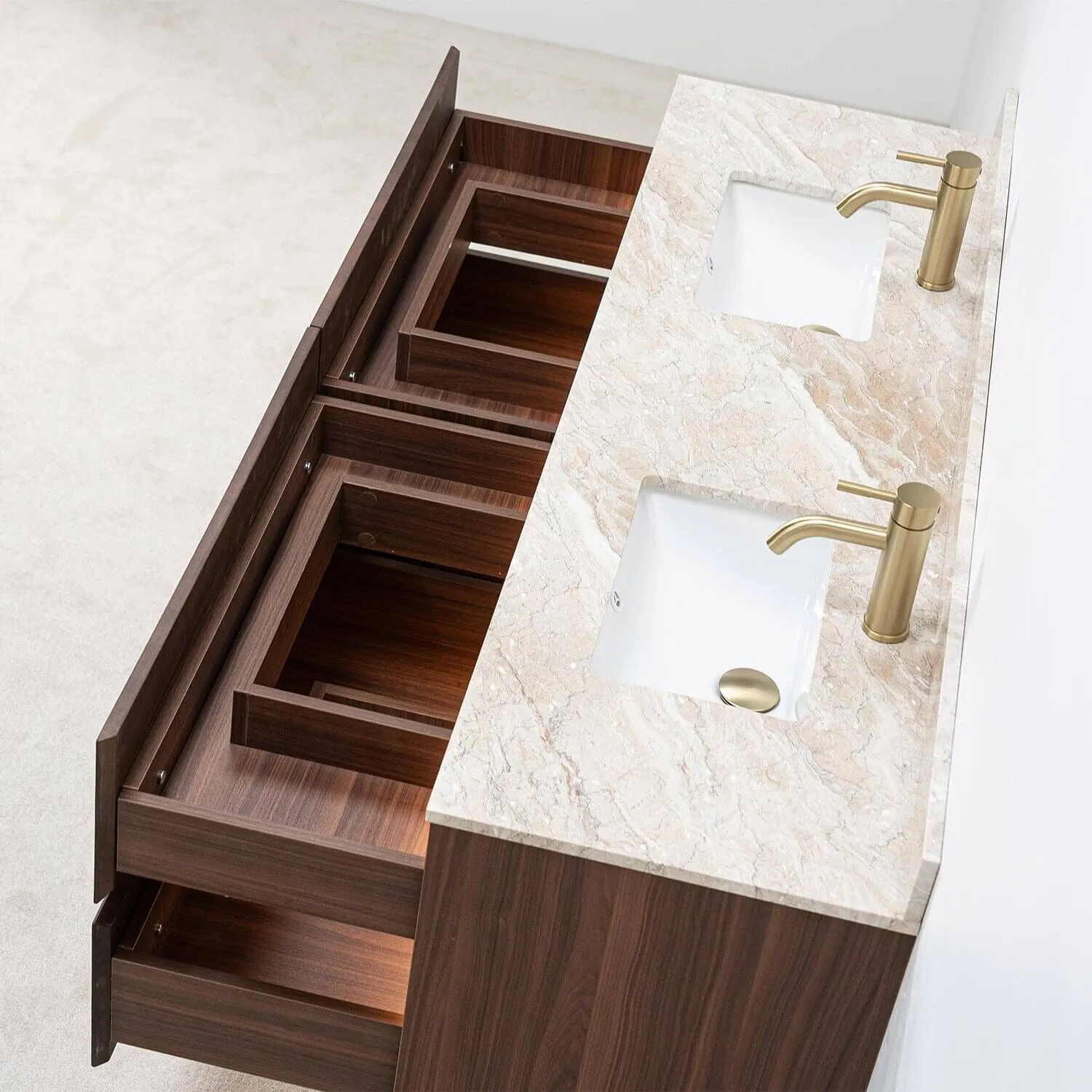 Dubbelkommod Valnöt 150cm Beige Marmor - Marstrand