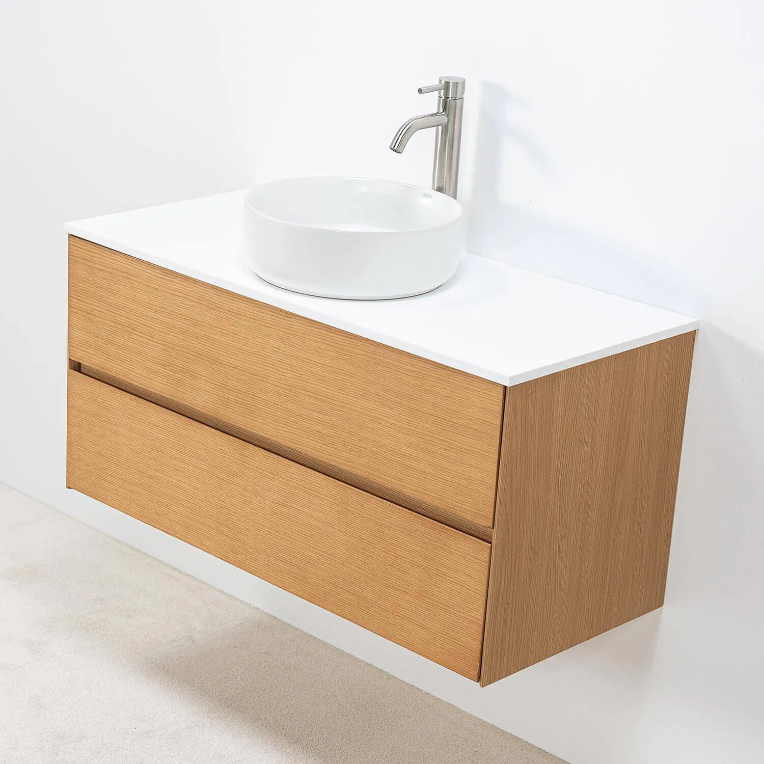 Badrumskommod Ek 100cm Vit Ovanpåliggande Handfat  - Marstrand