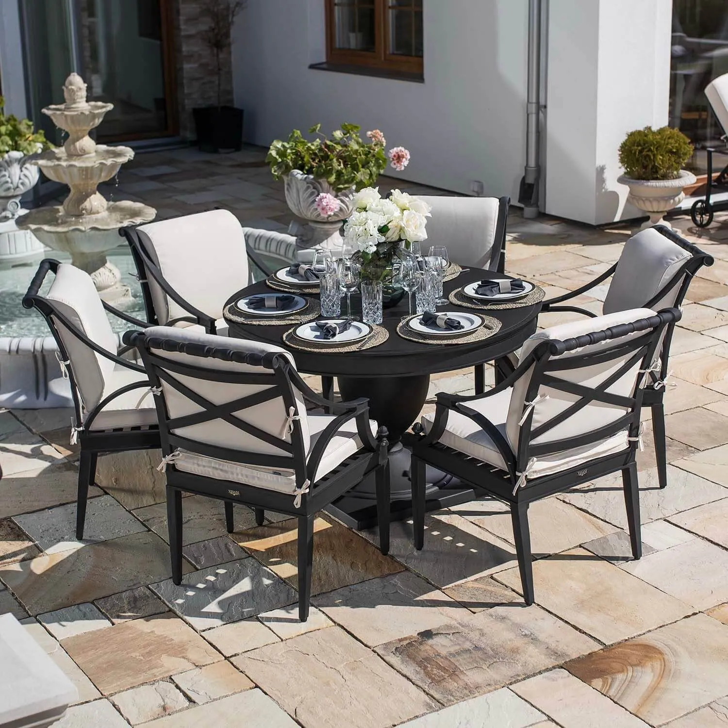 Rund Matgrupp Utomhus 6 stolar Svart Aluminium - Napoli Ø122cm