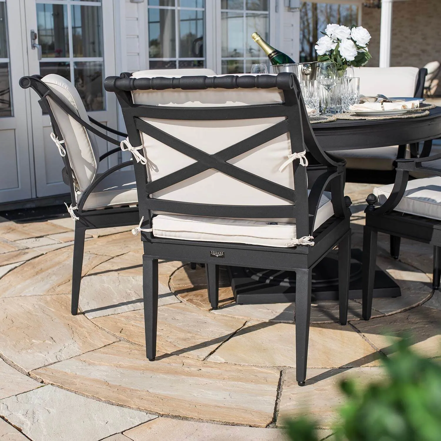 Rund Matgrupp Utomhus 6 stolar Svart Aluminium - Napoli Ø122cm