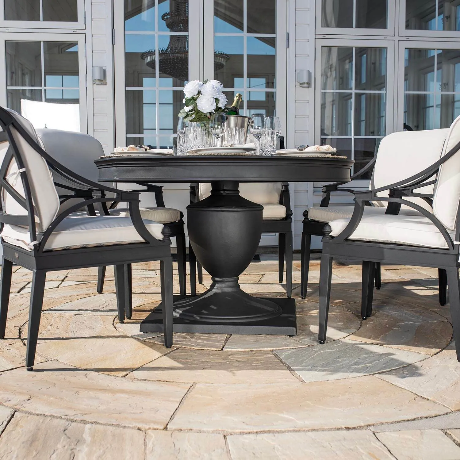 Rund Matgrupp Utomhus 6 stolar Svart Aluminium - Napoli Ø122cm
