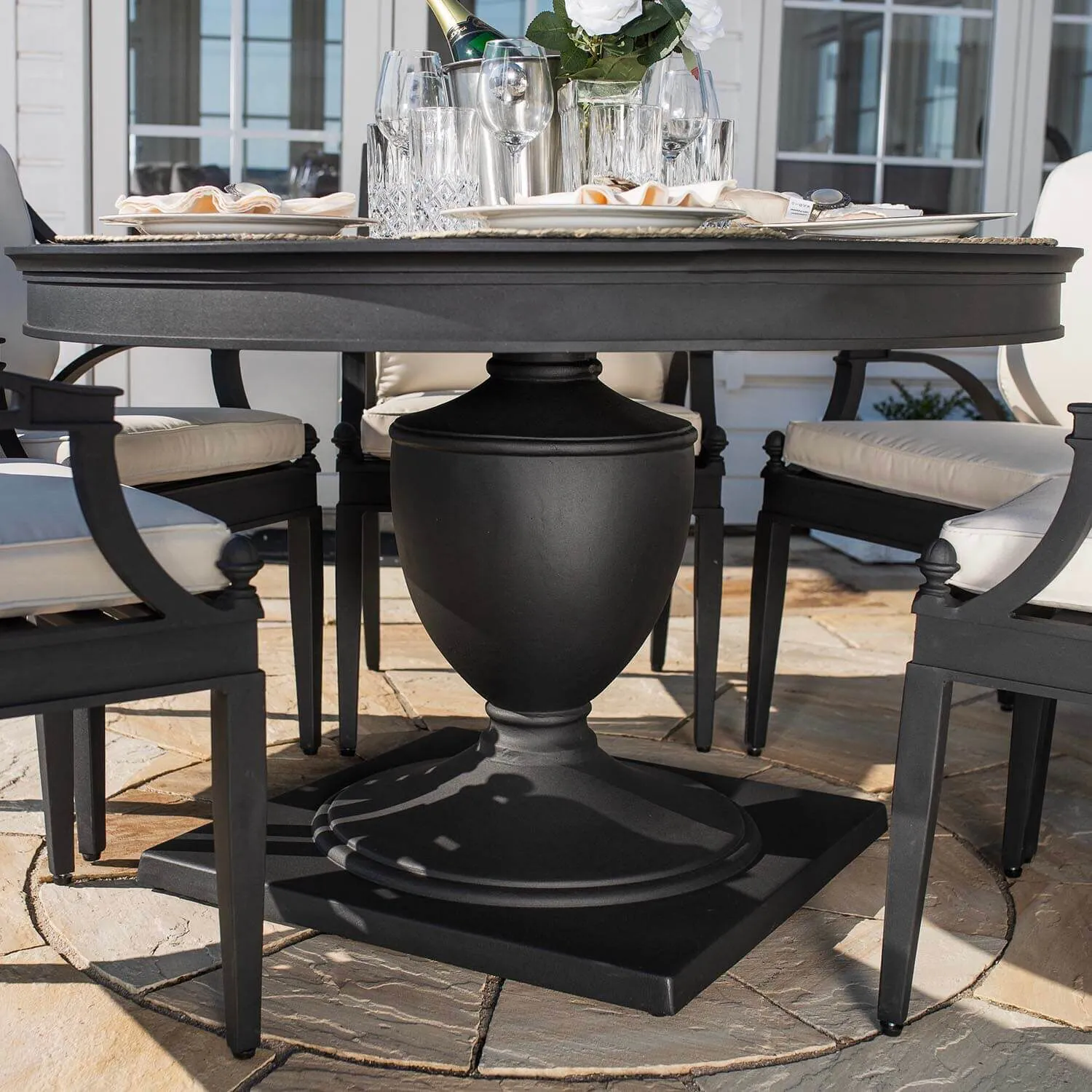 Rund Matgrupp Utomhus 6 stolar Svart Aluminium - Napoli Ø122cm