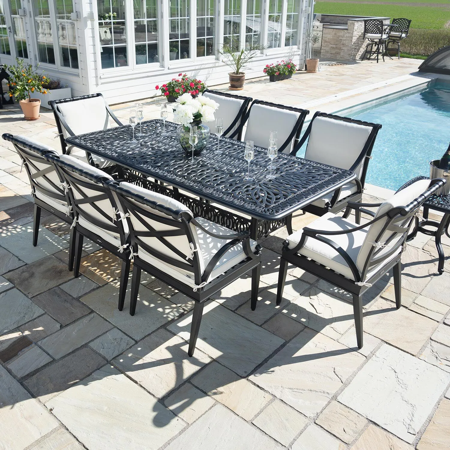 Matgrupp Utomhus 8 stolar Svart Aluminium - Amalfi 212cm