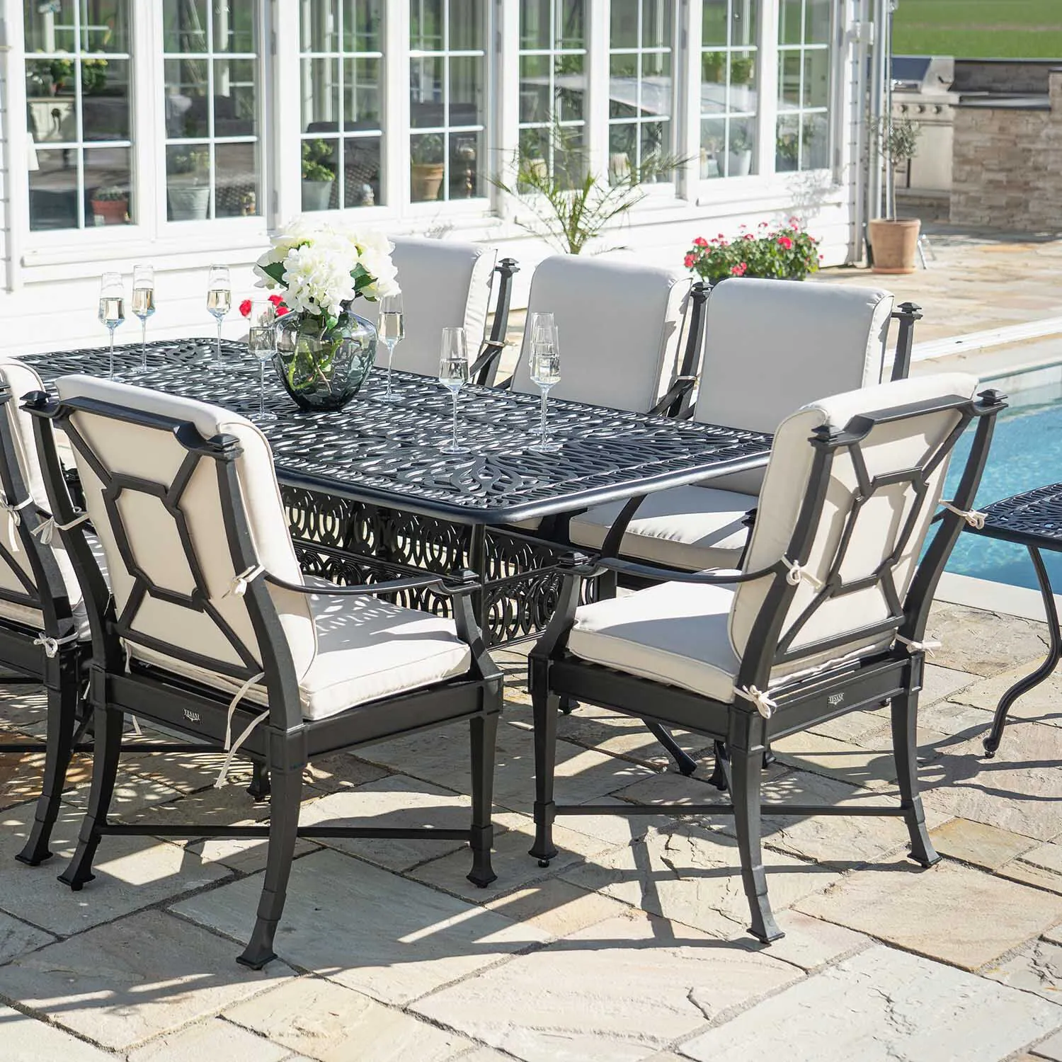 Matgrupp Utomhus 8 stolar Svart Aluminium - Portofino 212cm