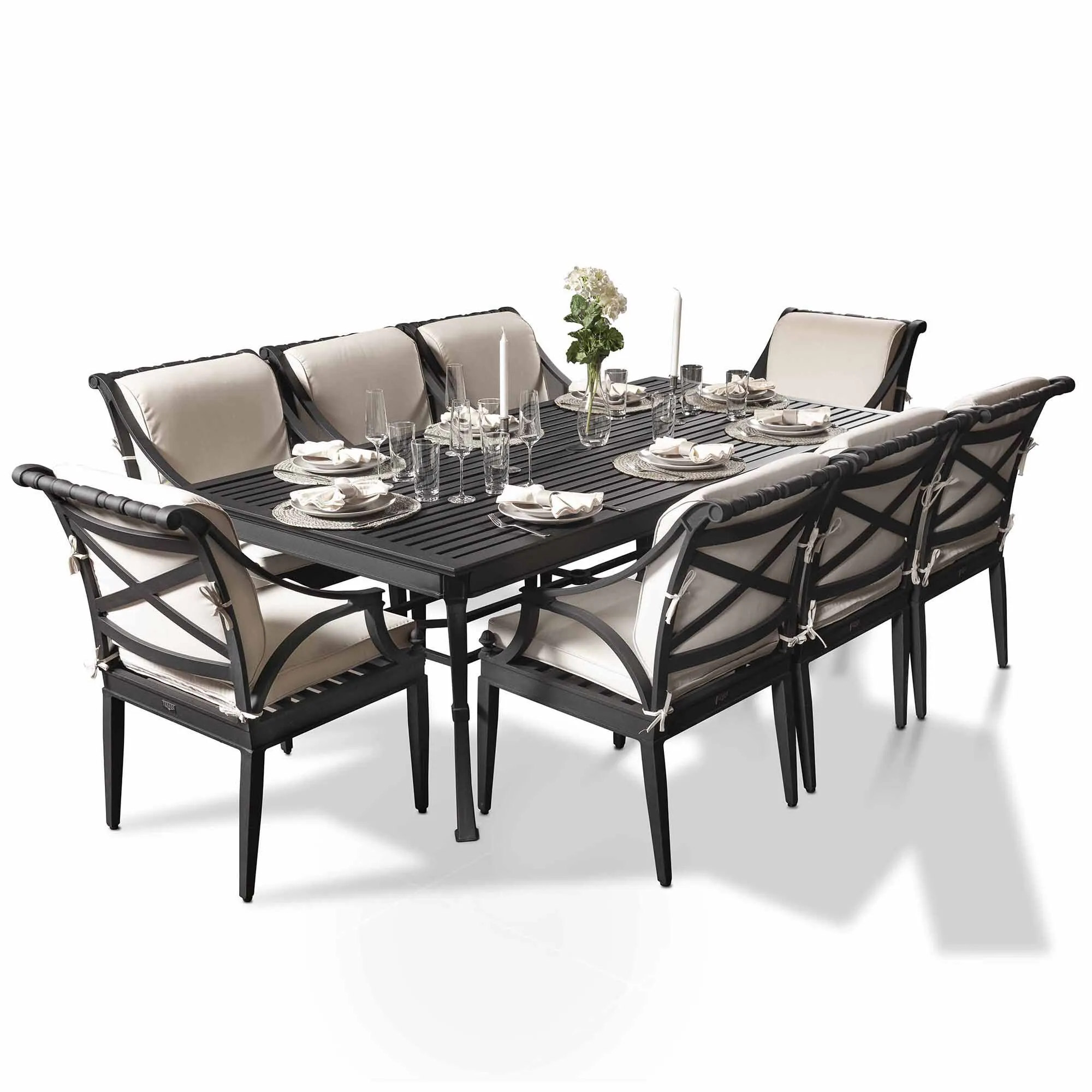 Matgrupp Utomhus 8 stolar Svart Aluminium - Napoli 213cm
