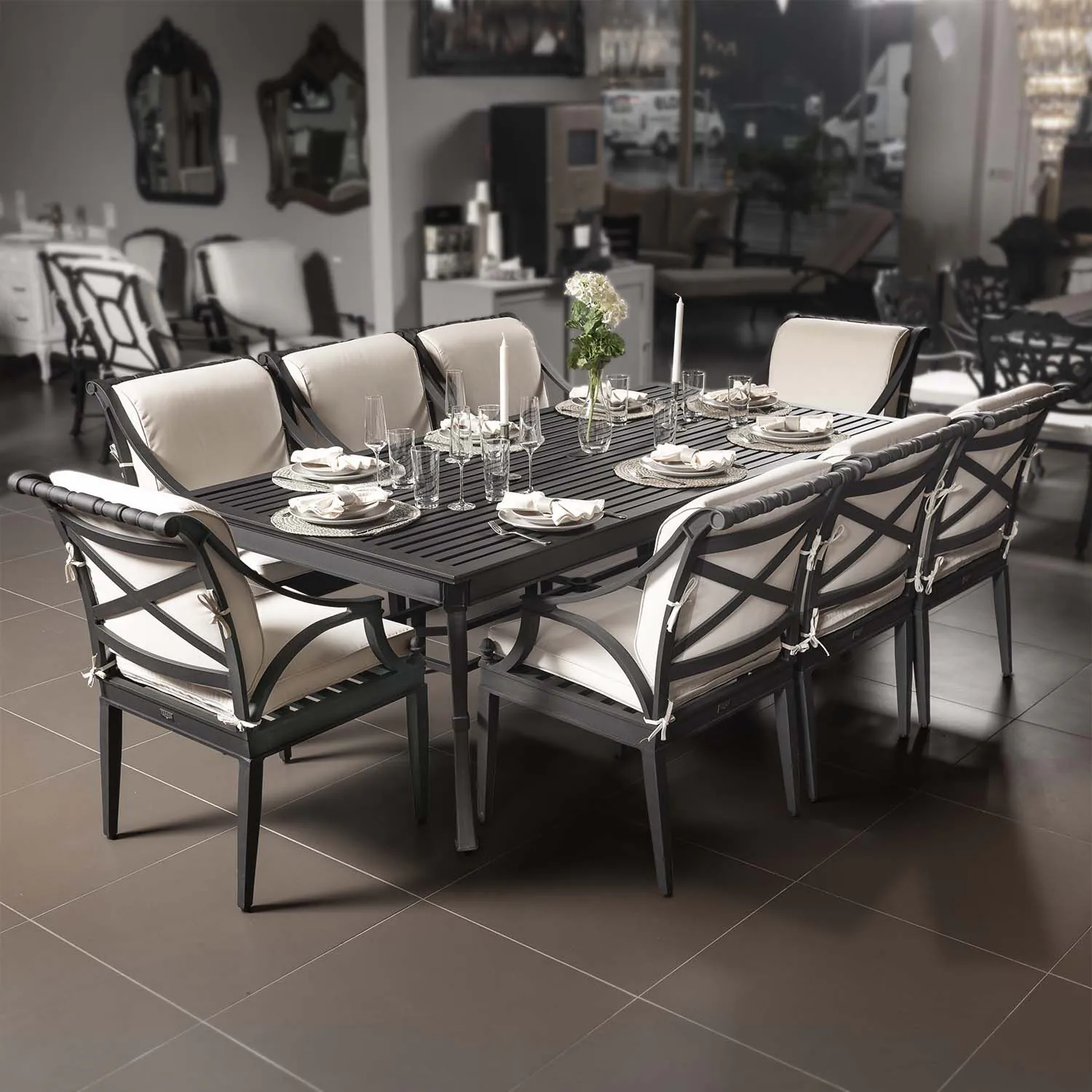 Matgrupp Utomhus 8 stolar Svart Aluminium - Napoli 213cm