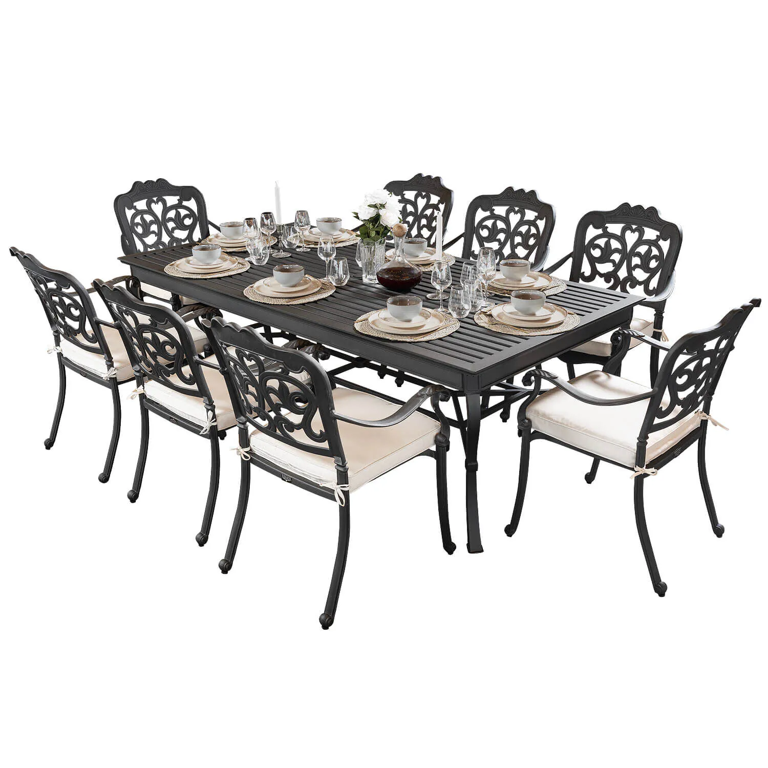 Matgrupp Utomhus 8 Stolar Svart Aluminium - Lugano 213cm