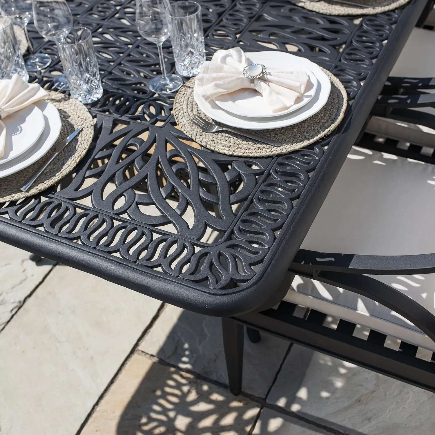 Matgrupp Utomhus 10 stolar Svart Aluminium - Amalfi 280cm
