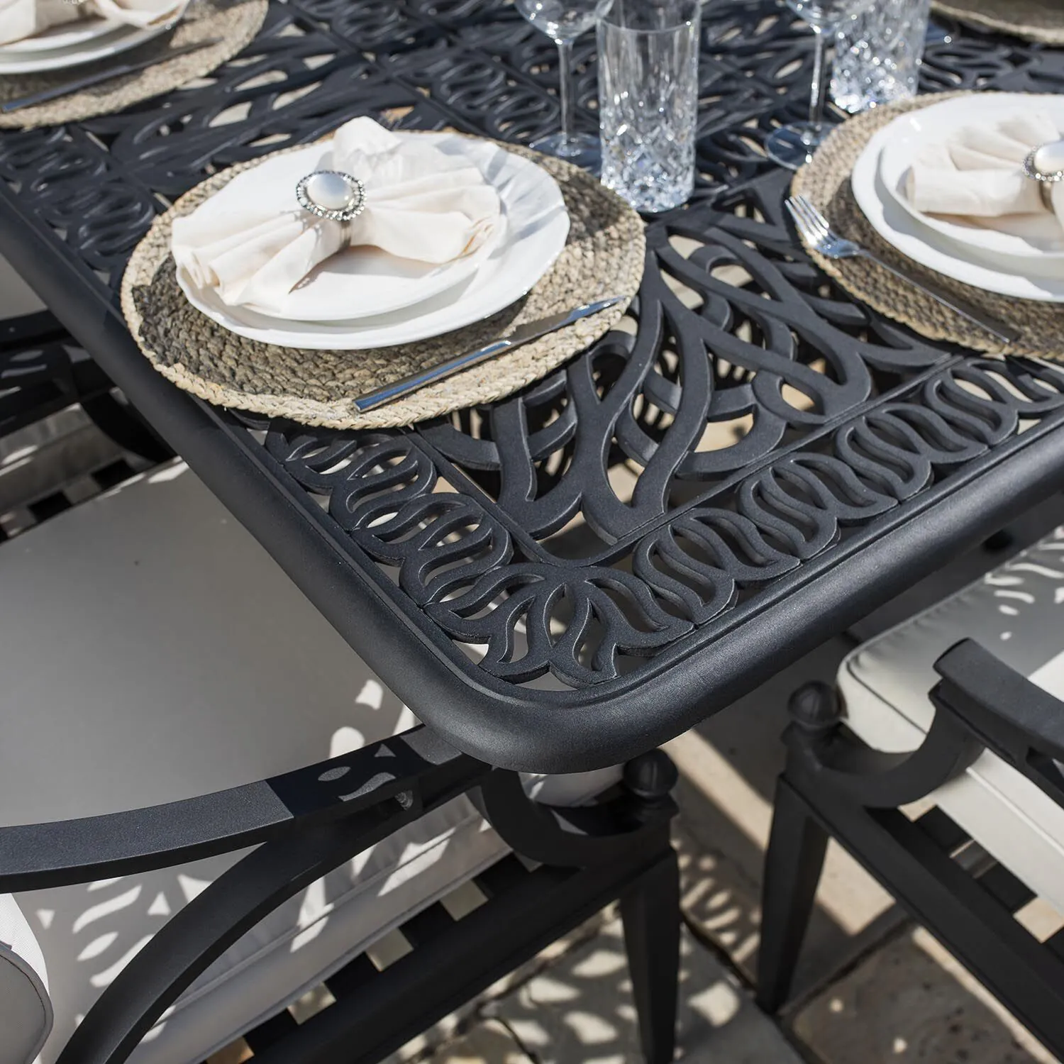 Matgrupp Utomhus 10 stolar Svart Aluminium - Amalfi 280cm