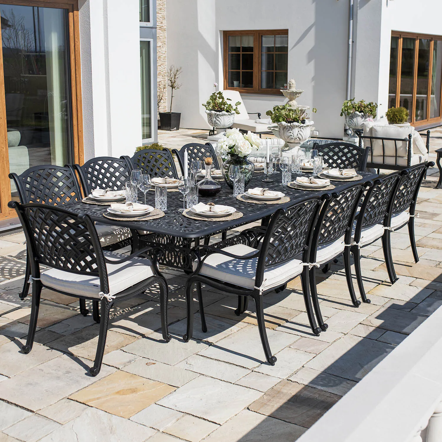 Matgrupp Utomhus 10 Stolar Svart Aluminium - Sorrento 280cm