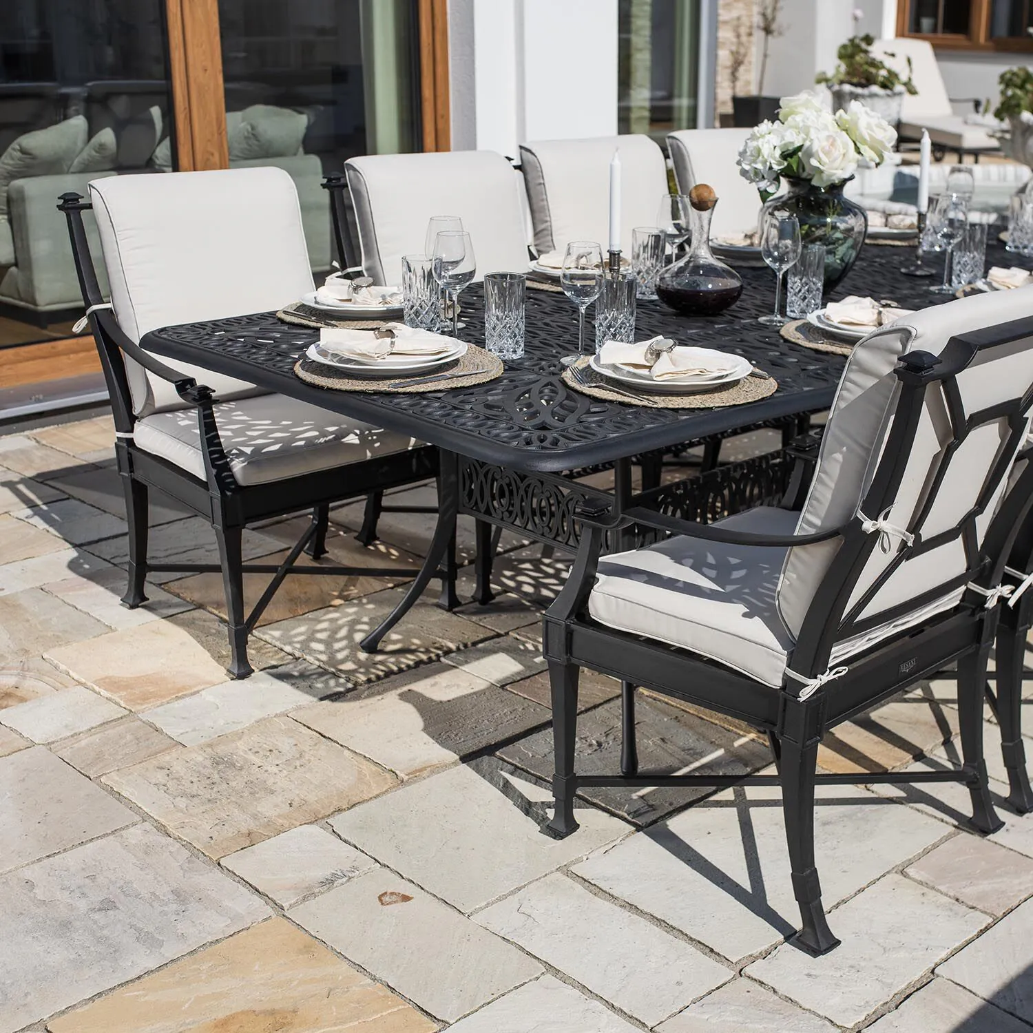 Matgrupp Utomhus 10 stolar Svart Aluminium - Portofino 280cm