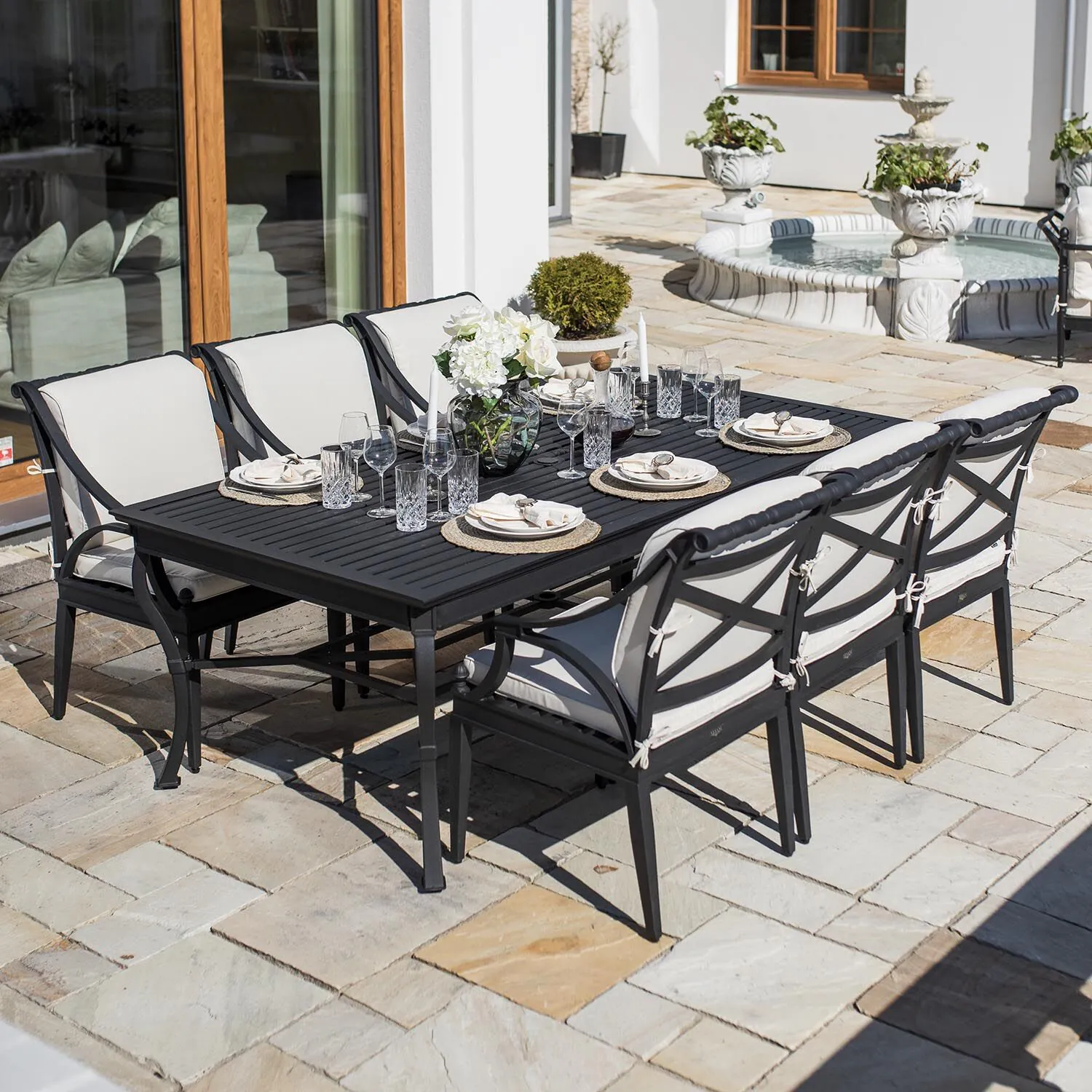 Matgrupp Utomhus 6 stolar Svart Aluminium - Napoli 213cm