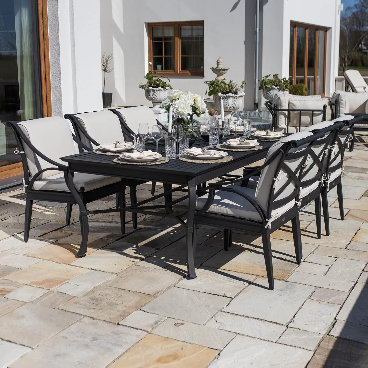 Matgrupp Utomhus 6 stolar Svart Aluminium - Napoli 213cm