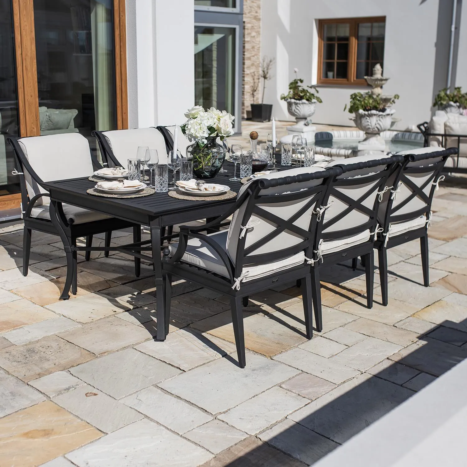 Matgrupp Utomhus 6 stolar Svart Aluminium - Napoli 213cm