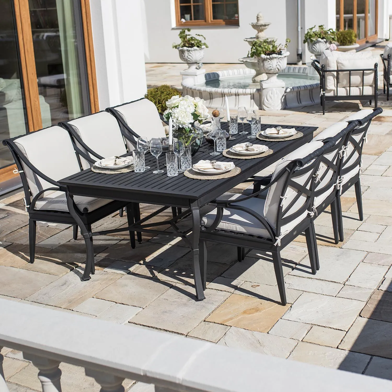 Matgrupp Utomhus 6 stolar Svart Aluminium - Napoli 213cm